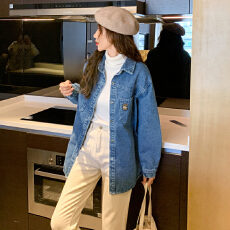 批发刺绣厚料韩版新款复古时尚百搭宽松牛仔长袖外套女