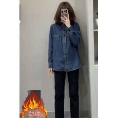 批发<b class='q'>韩版</b>秋冬加绒加厚设计感高品质时尚休闲显瘦<b class='q'>牛仔</b>衬衣<b class='q'>外套</b>