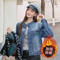 批发韩版立领秋<b class='q'>冬</b>加绒加厚设计感高品质时尚休闲显瘦牛仔外套