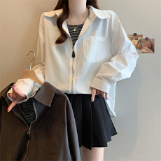 批发大码女装韩系慵懒风拉链衬衫胖MM<b class='q'>春</b>秋设计感百搭显瘦假两件上衣新