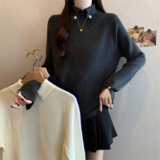 批发<b class='q'>大码</b>女装25秋冬新款胖MM显瘦韩系高级感装饰设计感<b class='q'>打底衫</b>翻领毛衣