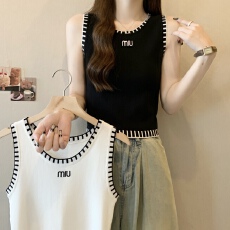 批发<b class='q'>大码</b>女装26春夏新款撞色明线针织背心微胖MM显瘦内搭外穿无袖上衣