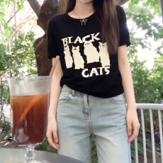 实拍冰丝针织衫2026短袖女夏季新款圆领猫咪上衣打底衫