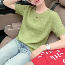 批发实拍冰丝<b class='q'>针织衫</b>2026短袖女夏季新款圆领薄款上衣<b class='q'>打底衫</b>