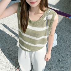 批发实拍冰丝针织衫2026短袖女夏季新款圆领<b class='q'>条纹</b>薄款上衣<b class='q'>打底衫</b>