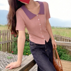 批发实拍冰丝针织衫2026<b class='q'>短</b>袖女夏季新款显瘦翻领开衫上衣打底衫外套