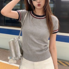 批发实拍 胖mm大码女装2026夏装新款韩系圆领针织衫短袖上衣