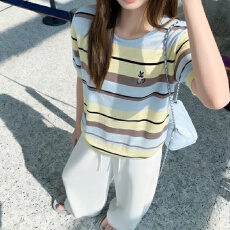 批发实拍 胖mm<b class='q'>大码</b>女装2026夏装新款韩系圆领条纹针织衫短袖上衣