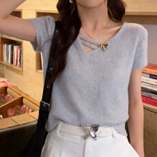 批发实拍 胖mm大码<b class='q'>女</b>装2026夏装新款韩系圆领条纹针织衫短袖上衣