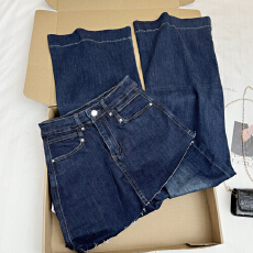 批发实拍韩版假两件屁帘裤裙牛仔裤子女高腰窄版阔腿显瘦微喇<b class='q'>拖地</b>长裤