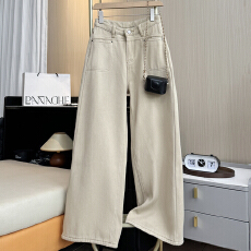 批发实拍气质卡其复合<b class='q'>婴儿</b>绒保暖<b class='q'>牛仔裤</b>女冬高腰显瘦直筒阔腿休闲长裤