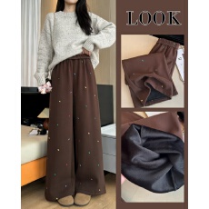 批发<b class='q'>实拍</b>设计感撞色刺绣加绒松紧腰休闲<b class='q'>裤</b>女冬高腰直筒显瘦阔腿卫衣<b class='q'>裤</b>