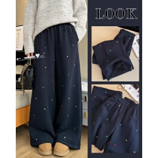 批发<b class='q'>实拍</b>设计感撞色刺绣加绒松紧腰休闲<b class='q'>裤</b>女冬高腰直筒显瘦阔腿卫衣<b class='q'>裤</b>