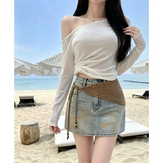 批发实拍韩系屁帘两件套牛仔短裙女夏高腰A字显瘦百搭扎染半身裙子潮