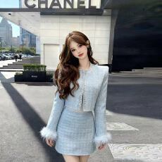 批发实拍<b class='q'>名媛</b>小香风<b class='q'>套装</b>女秋冬季2025新款毛毛袖外套高腰半身裙两件套