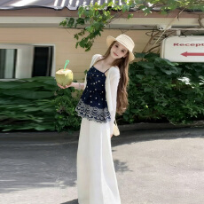 批发实拍2026夏季新款防晒开衫碎花吊带上衣<b class='q'>宽松</b>高腰拖地阔腿裤三件套