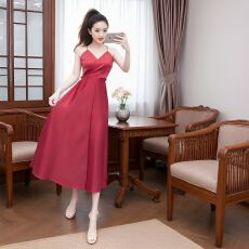 批发实拍2026夏季新款气质露后背蝴蝶结绑带收腰纯欲风<b class='q'>连衣裙</b>吊带长裙