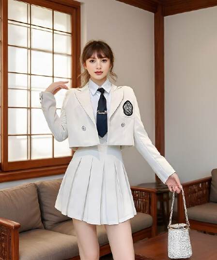 실사 고급 센스 세트 여성 봄과 가을 옷 2026 새로운 학원 스타일 블레이저 셔츠 플리츠 스커트 사피스 세트