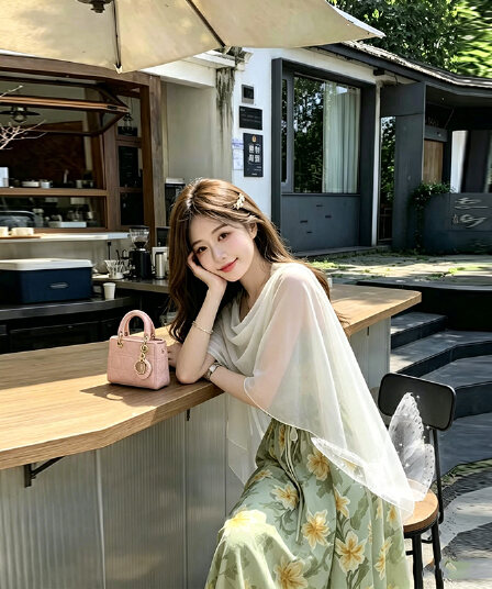 실사 느슨함 센스 세트 여성 여름 2026 새로운 루즈핏 자외선 차단 블라우스 꽃무늬 슬립 드레스 투피스 세트