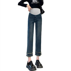 批发天猫品质孕妇牛仔裤春秋款宽松高腰托腹直筒打底烟管<b class='q'>九分裤</b>子秋装