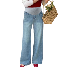 批发2025新款春秋装<b class='q'>孕妇</b><b class='q'>宽松</b>韩系时尚筒喇阔腿裤宽边喇叭牛仔裤