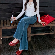 批发2025新款春秋装<b class='q'>孕妇</b><b class='q'>牛仔裤</b>宽松休闲微喇阔裤裤秋冬喇叭牛仔裤