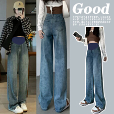 批发3XL九分长裤孕妇牛仔裤春秋外穿<b class='q'>大码</b>宽松直筒<b class='q'>打底裤</b>孕妇春装阔裤