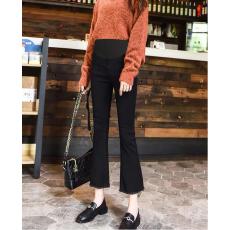 批发天猫品质孕妇春秋季牛仔裤修身弹力小喇叭裤不掉色流苏边黑裤