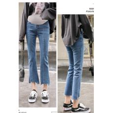 批发天猫品质孕妇春秋季牛仔裤时尚不规则脚口九分裤减龄气质微喇