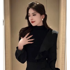 批发202新款半高领长袖T恤显瘦上衣➕ <b class='q'>高腰</b>气质百搭显瘦拖地裤女
