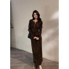 批发秋冬新款时尚<b class='q'>豹纹</b>复古显瘦修身轻奢<b class='q'>连衣裙</b>长袖裙子