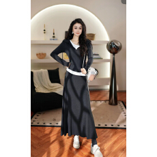 批发早春撞色卫衣<b class='q'>连衣裙</b>韩系时尚百搭套装裙气质长袖连帽修身半身裙