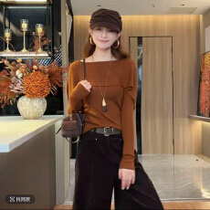 批发韩系设计感披肩套头长袖针织上衣➕复古英伦高腰宽松显瘦阔腿