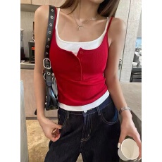 批发港风复古辣妹假两件吊带背心女新款内搭外穿设计感上衣潮