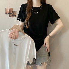 批发大码2025夏季新胖MM纯色褶皱收腰下摆不规则设计感小众百搭<b class='q'>T</b><b class='q'>血</b>女