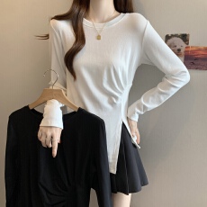 批发大码女装2025<b class='q'>秋</b>季新款胖MM洋气绑带不规则修身长袖内搭打底衫上衣
