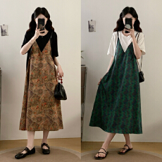 批发实拍<b class='q'>大码</b>女装2026夏季新款法式复古轻奢洋气假两件宽松显瘦连衣裙