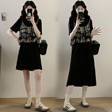 批发实拍<b class='q'>大码</b>女装2026夏季新款法式复古宽松显瘦休闲拼接假两件连衣裙