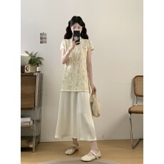 批发实拍<b class='q'>大码</b>女装2025夏季新款新中式国风气质显瘦提花改良旗袍连衣裙