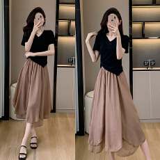 批发实拍大码女装2026夏季新款新中式短袖上衣+半身裙<b class='q'>两件套</b>套装