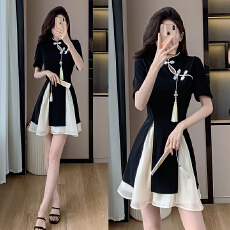 批发实拍大码女装2026夏季新款新中式改良版旗袍上衣+短裙<b class='q'>两件套</b>套装