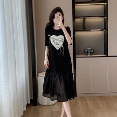 批发实拍大码女装2026夏季新款韩版胖MM遮肉显瘦洋气百搭拼接<b class='q'>连衣裙</b>T