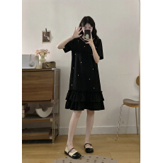 实拍大码女装2026夏季新款法式赫本风轻奢宽松显瘦重工钉珠连衣裙