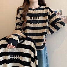 批发拍大码女装小众设计感条纹圆领<b class='q'>卫衣</b><b class='q'>宽松</b>百搭显瘦长袖上衣