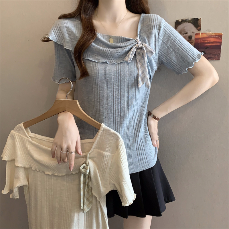 실사 2805# 빅 사이즈 마이크로 지방 mm 미니멀리즘 다용도 나비 매듭 반팔 티셔츠 비스듬한 칼라 스트랩 펌프 로프 맨위