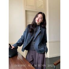 批发许大晴【加州蓝岸】复古经典枪驳领牛仔<b class='q'>西装外套</b><b class='q'>女</b>干净利落短外套