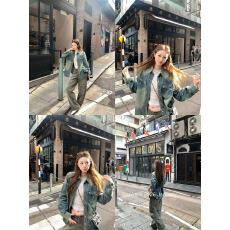 批发板栗可可英区时髦水洗蓝牛仔<b class='q'>衬衫</b>贝母扣宽松口袋<b class='q'>衬衣</b>女