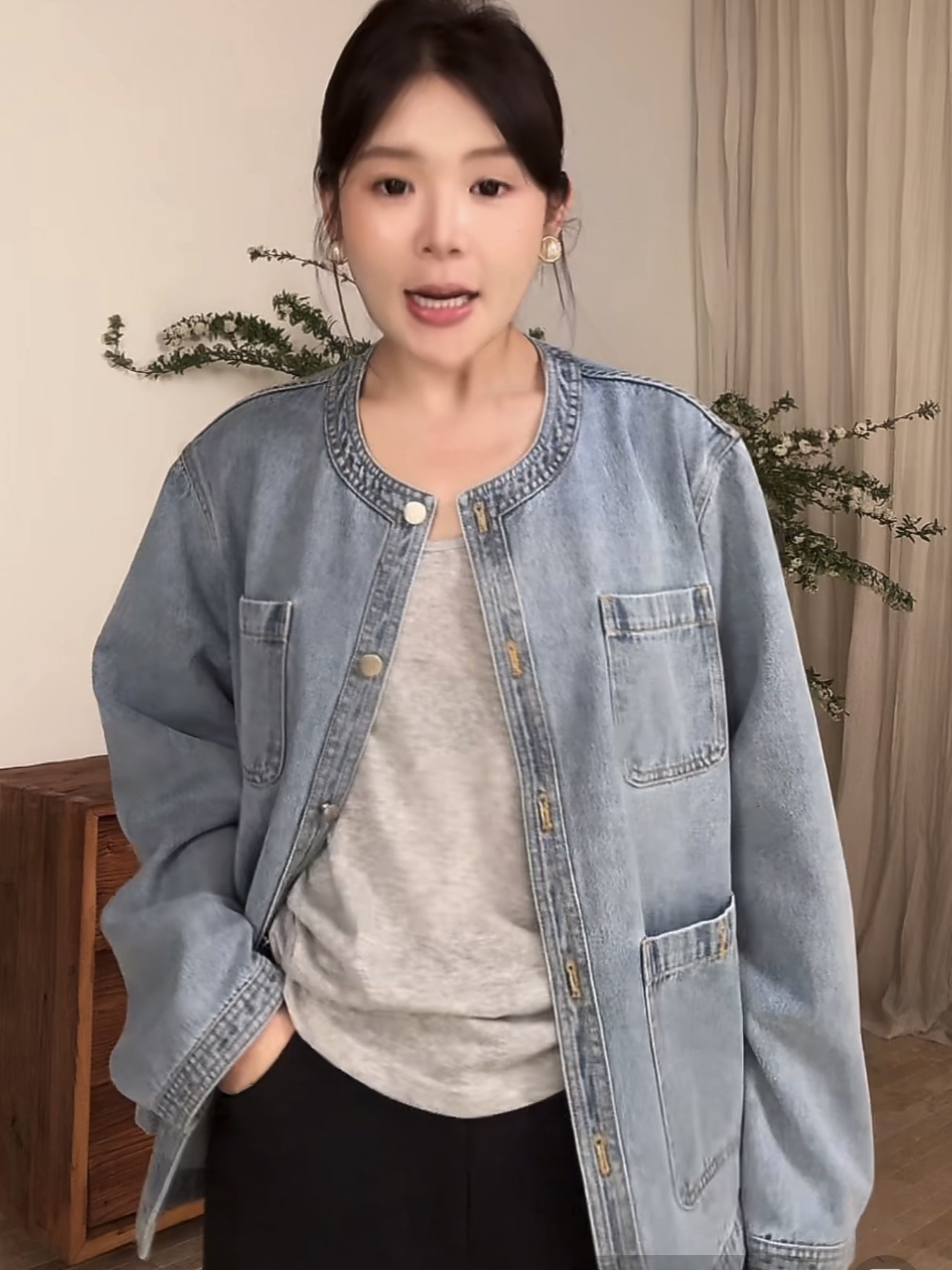 주머니 데님 라운드 넥 무거운 작업 워시 물 카우보이 바깥 세트