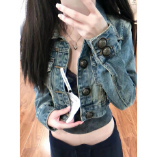 批发蒜尼尼作旧牛仔外套/极重工高含棉涉谷原宿gal系显瘦上衣女
