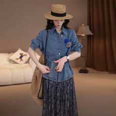 批发2026春季新款气质风长袖通勤时尚<b class='q'>牛仔</b>短<b class='q'>外套</b>